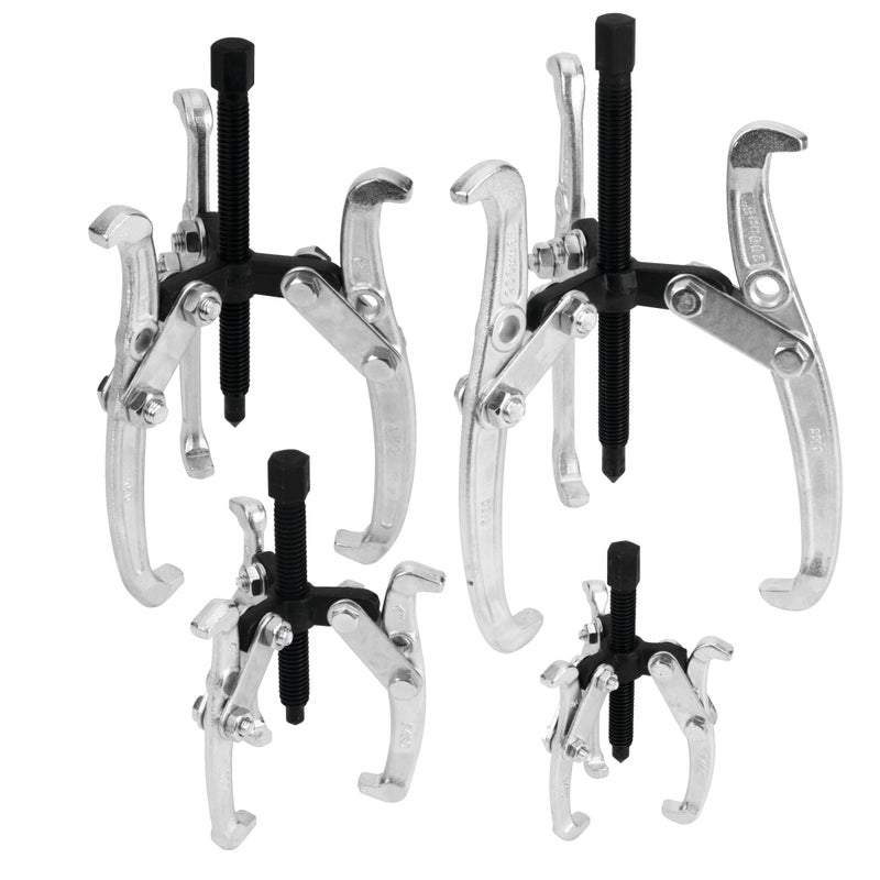 Performance Tool W134DB 3 Jaw Gear Puller Set  4-Piece Set (Sizes: 3  4  6 and 8-Inch)  with Reversible Design for Vehicle Maintenance and Repair  Drop-Forged Steel  Chrome Plating - Image 1